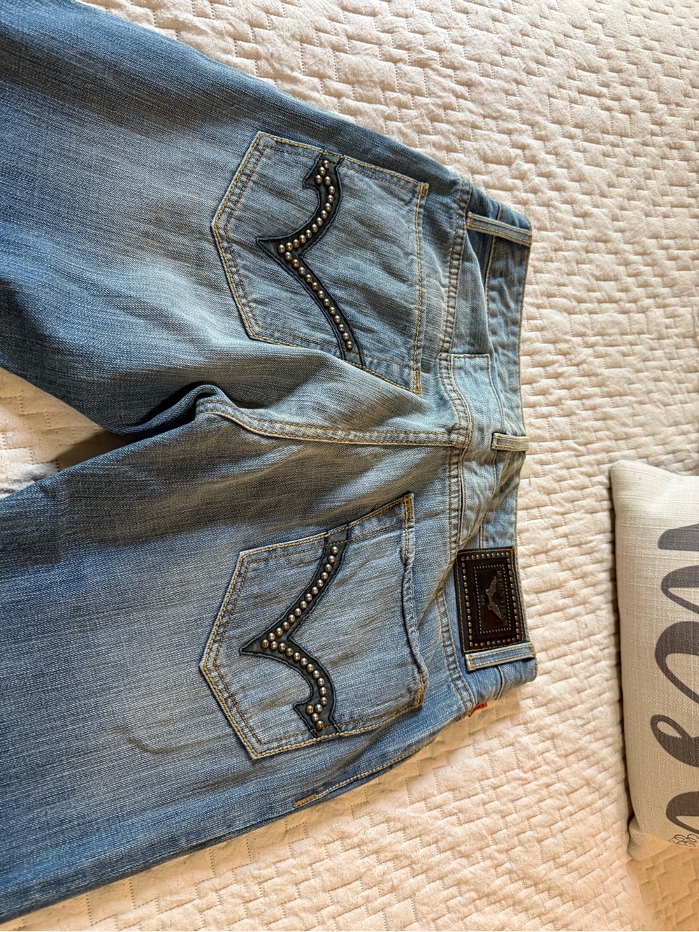 Robin's Jean Light Blue Bootcut Jeans with Studded Back Pockets
